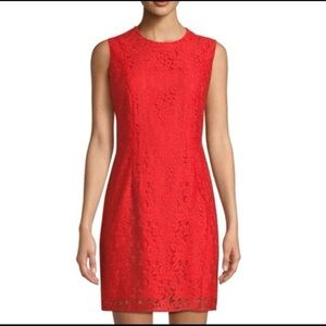 NWT Diane Von Furstenberg Sleeveless Tailored Lace Dress in Bright Red Size 2